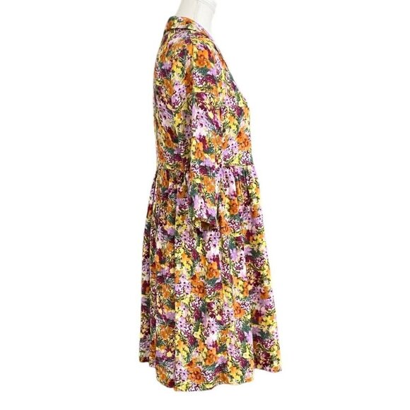 FRANK AND OAK THE BABYDOLL COLORFUL FLORAL HALF SLEEVE DRESS IN MULBERRY - XS - Picture 3 of 11